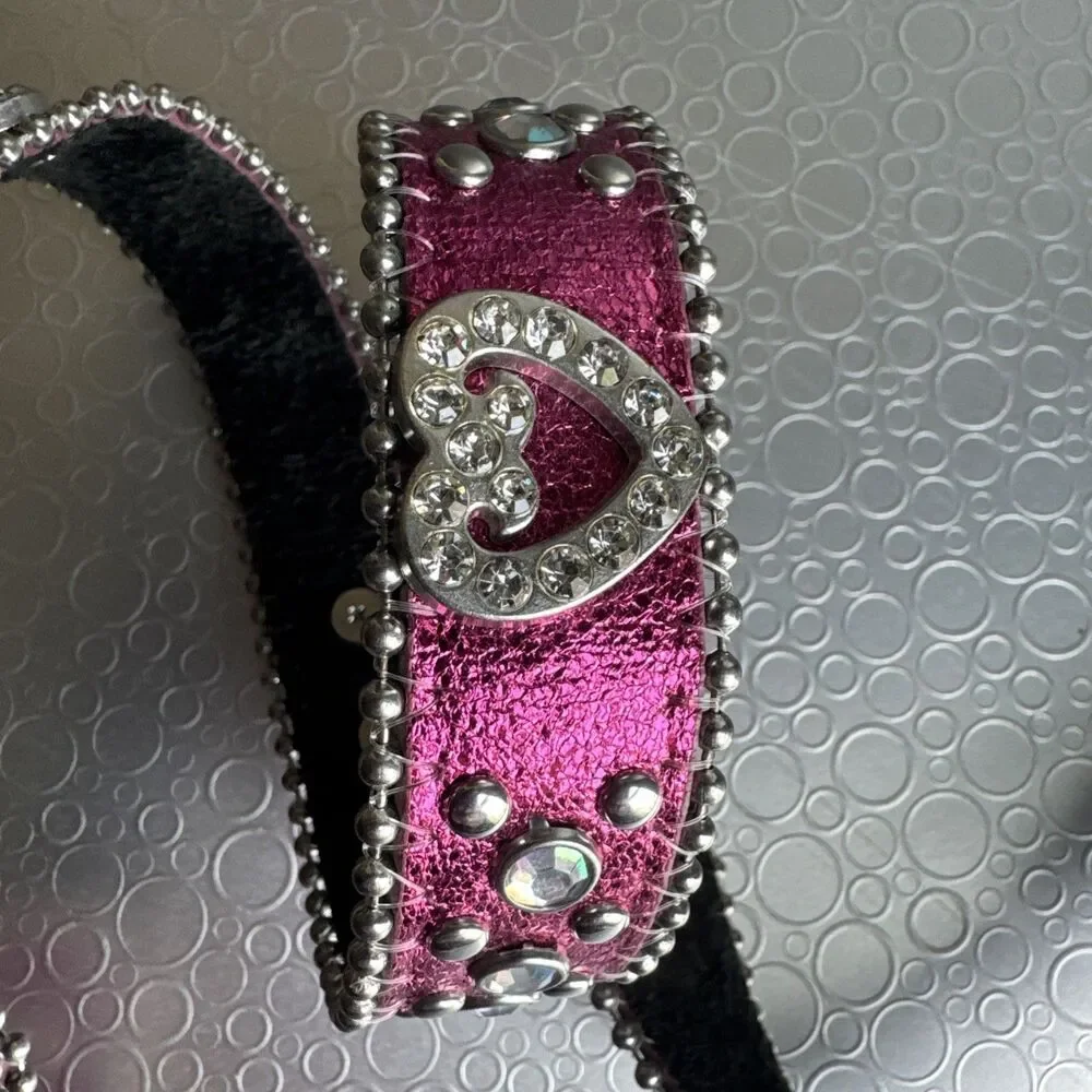 Girls Pink Bling Heart Belt Sz 7 8 M Rhinestone Embellished Strap ONLY No Buckle